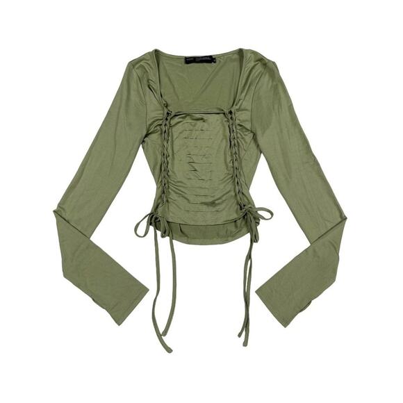 Finesse - Morgan Green Long Sleeve Cut out Top in Sage Green - Picture 1 of 5